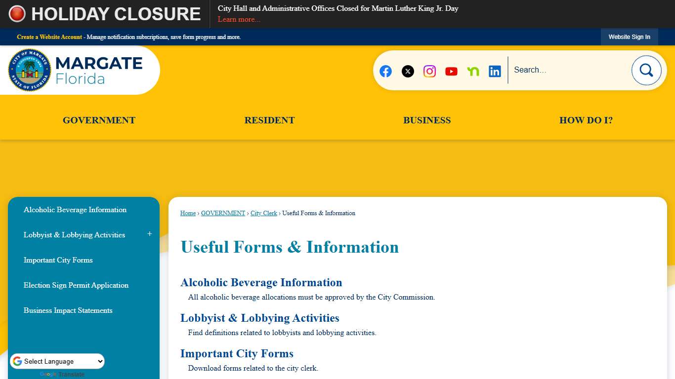 Useful Forms & Information | Margate, FL